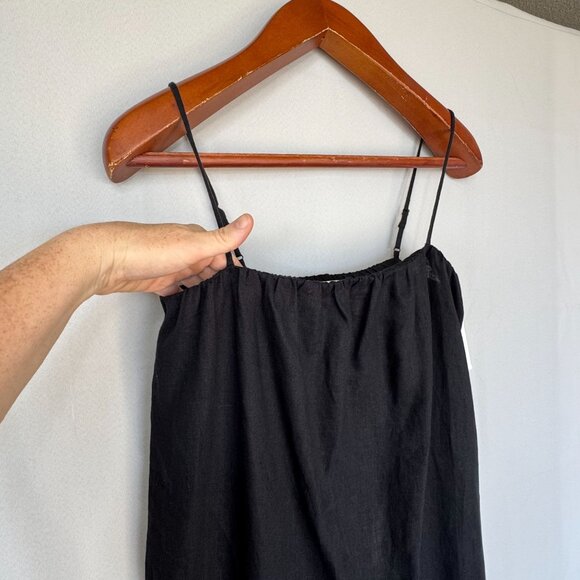 Venroy Black Gathered Linen Square Neck Strappy Column Shift Maxi Dress Size M - Picture 3 of 15